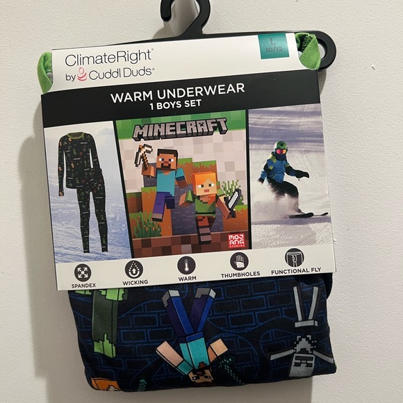 Climateright By Cuddl Duds Minecraft Boys Thermal Set, Size L - Picture 2 of 7